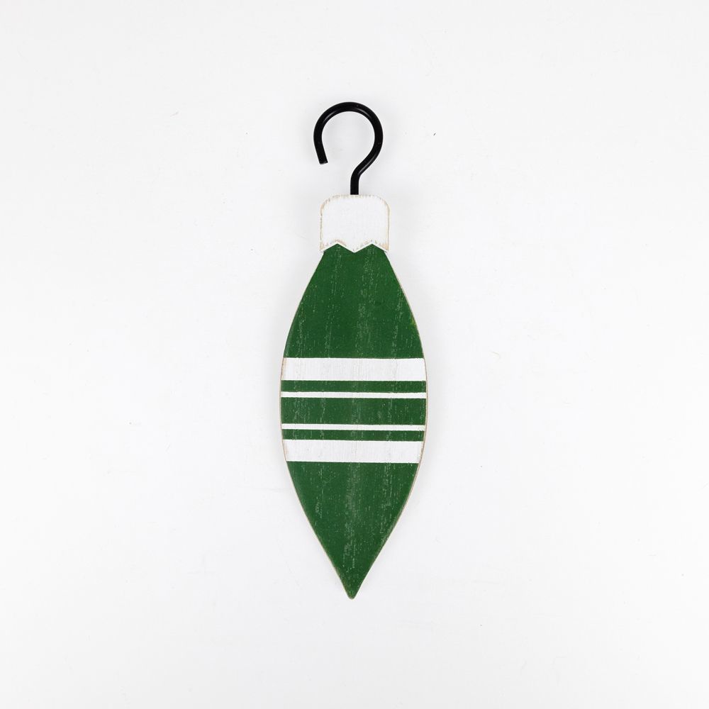 6" Double-Sided Wood Teardrop Ornament - White and Green