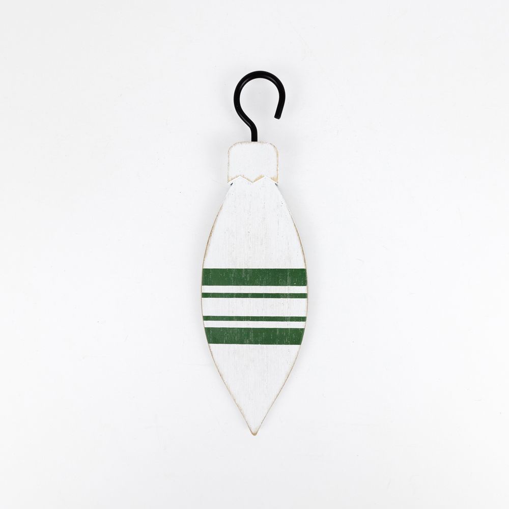 6" Double-Sided Wood Teardrop Ornament - White and Green