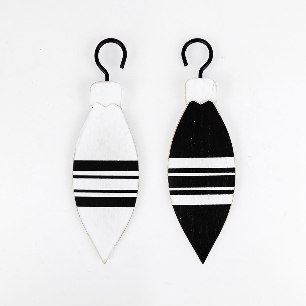 2.25" X 6" X .5" Double Sided Wood Ornament (Teardrop) White/Black