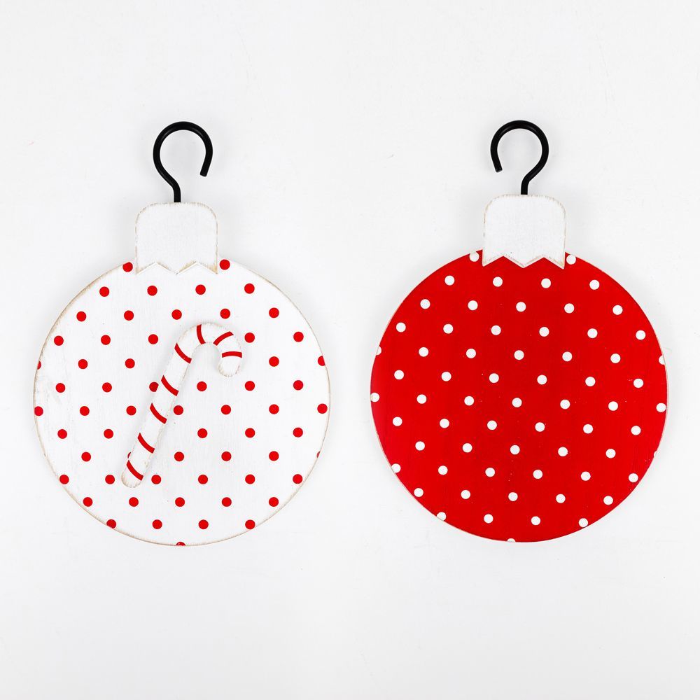 5" X 5" X .5" Double Sided Wood Ornament (Candy Cane) White/Red
