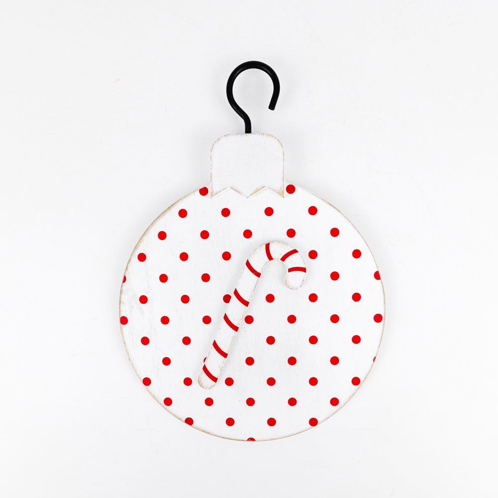 5" Reversible Wood Ornament - Candy Cane | White and Red