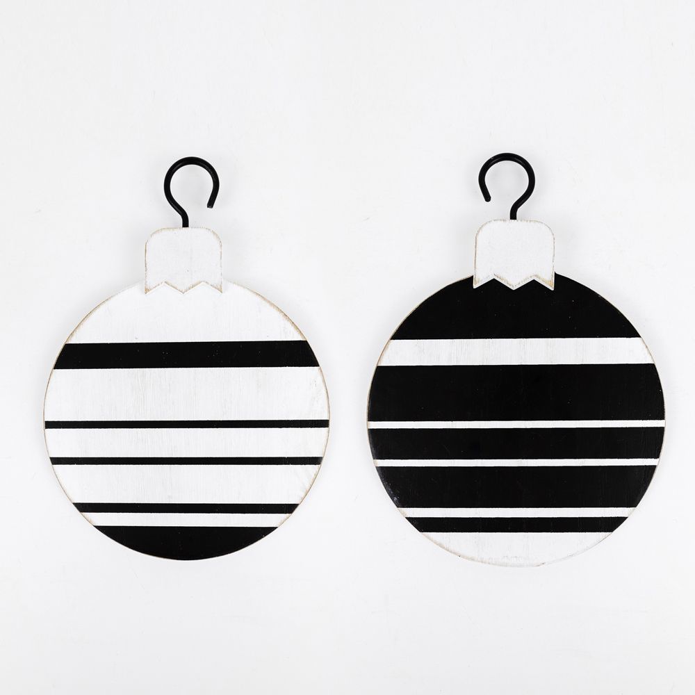 5" X 5" X .5" Double Sided Wood Ornament (Stripe) White/Black