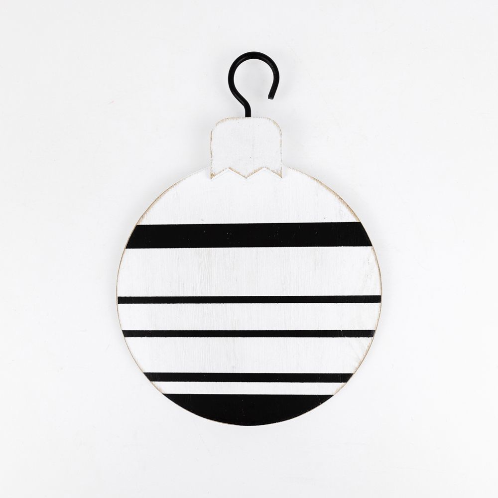 5" Reversible Wood Ornament - Stripe | White and Black
