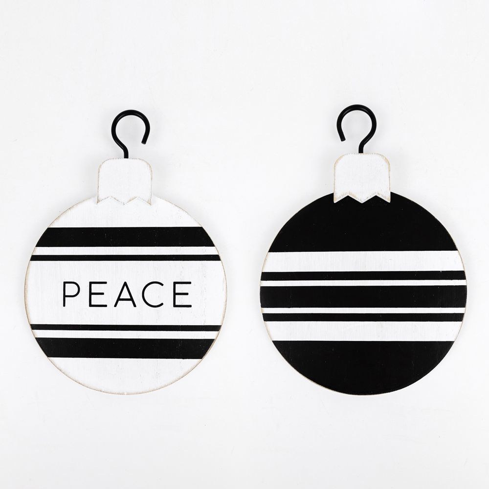 5" X 5" X .5" Double Sided Wood Ornament (Peace) White/Black