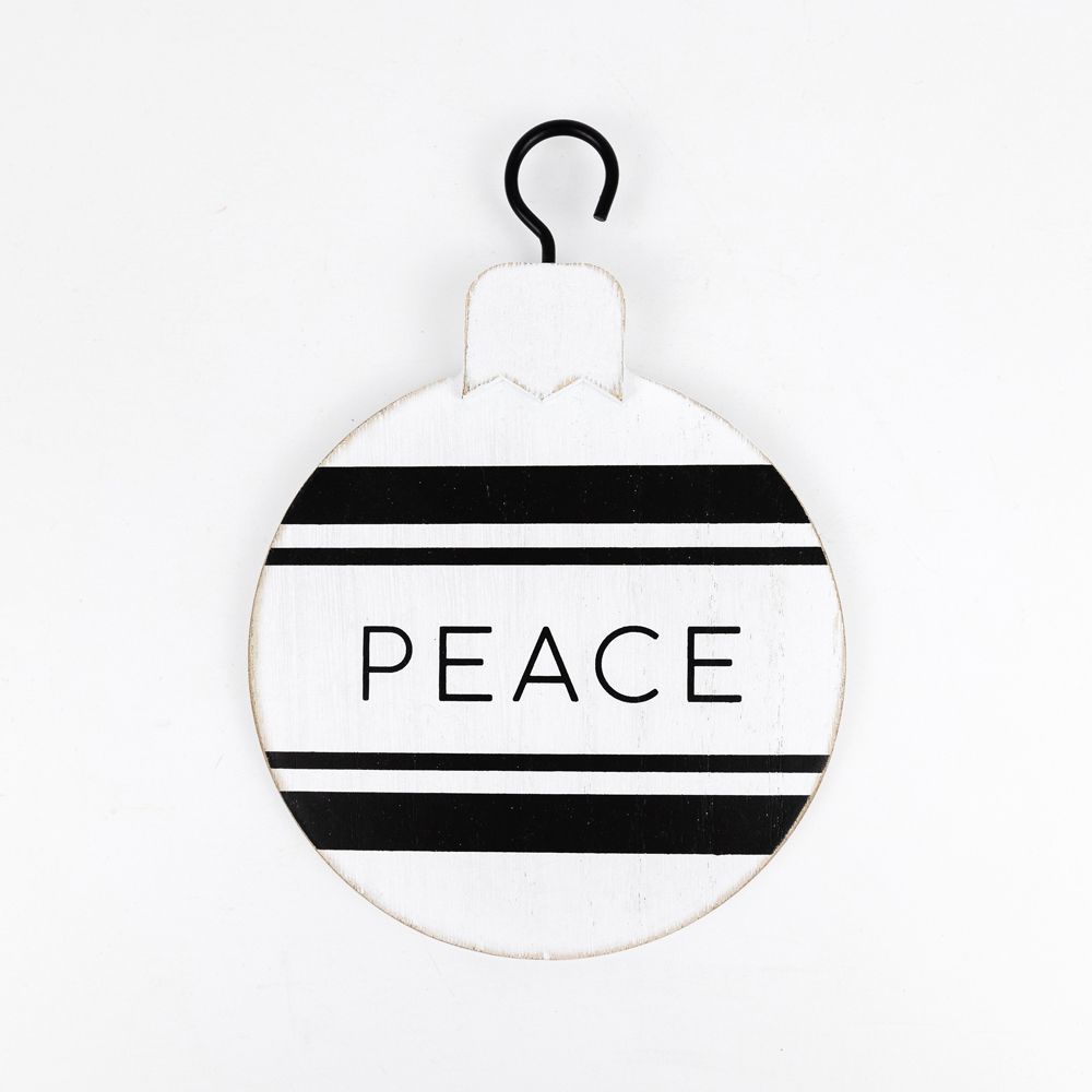 5" Reversible Wood Ornament - Peace and Stripes | White and Black