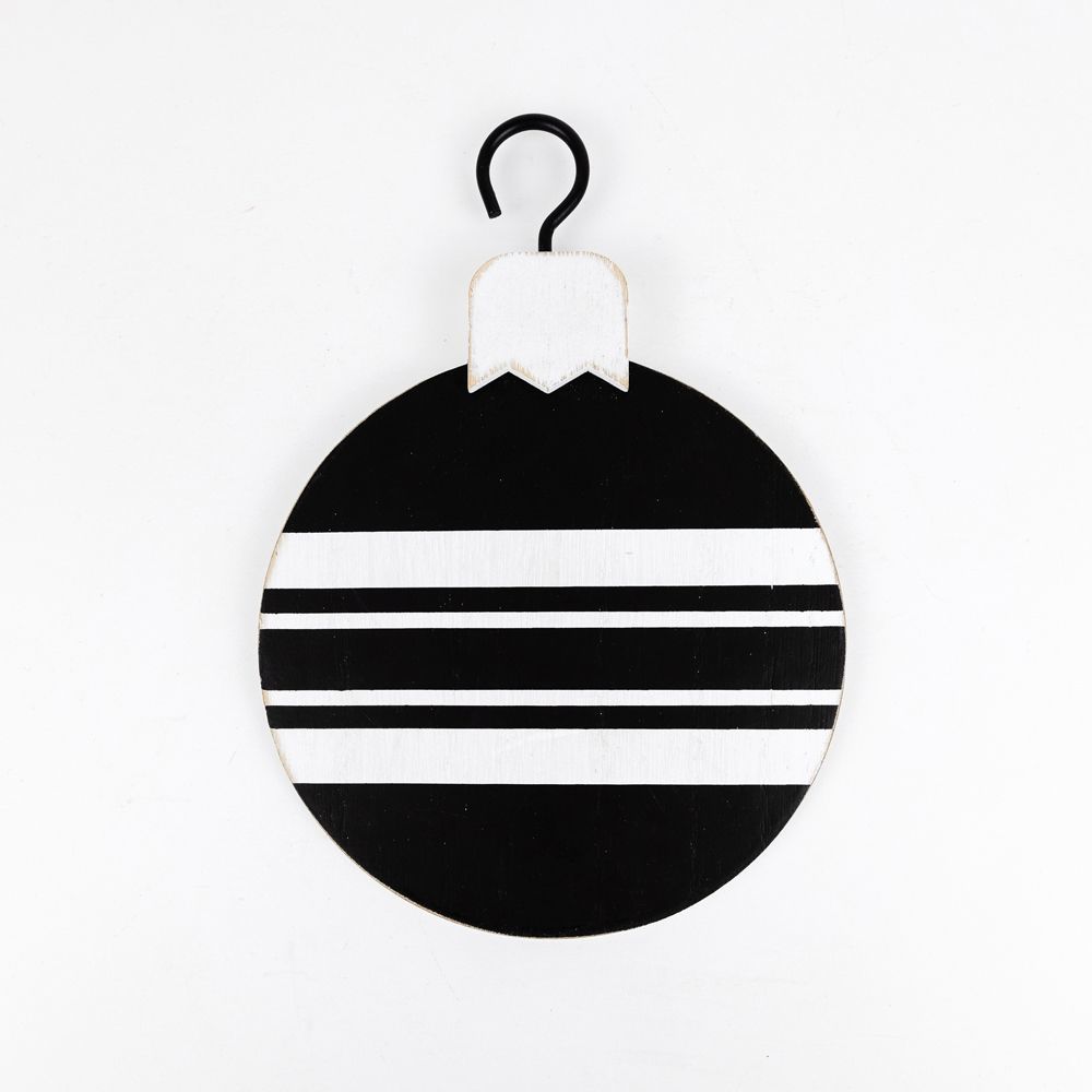 5" Reversible Wood Ornament - Peace and Stripes | White and Black