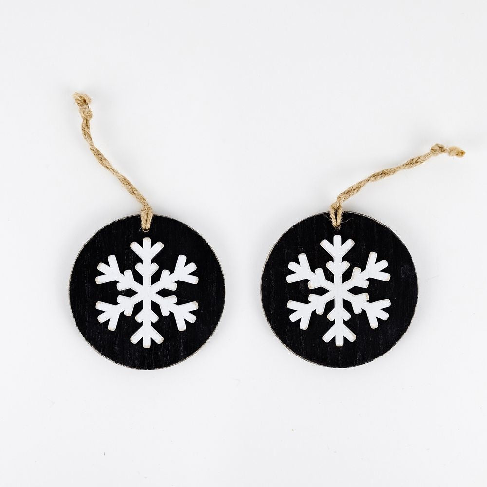 4" X 4" X .5" Double Sided Wood Ornament (Snowflake) Black/White