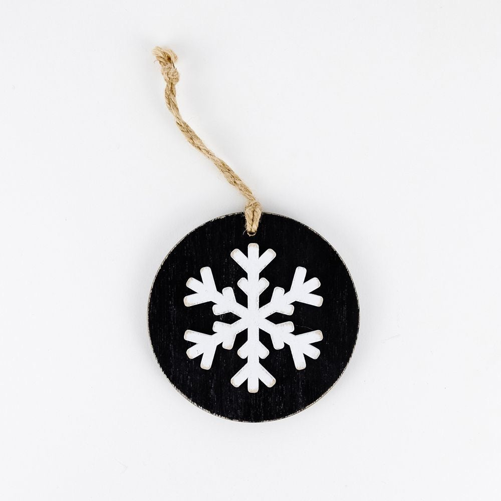 4" Double-Sided Wood Ornament - Snowflake | Black and White
