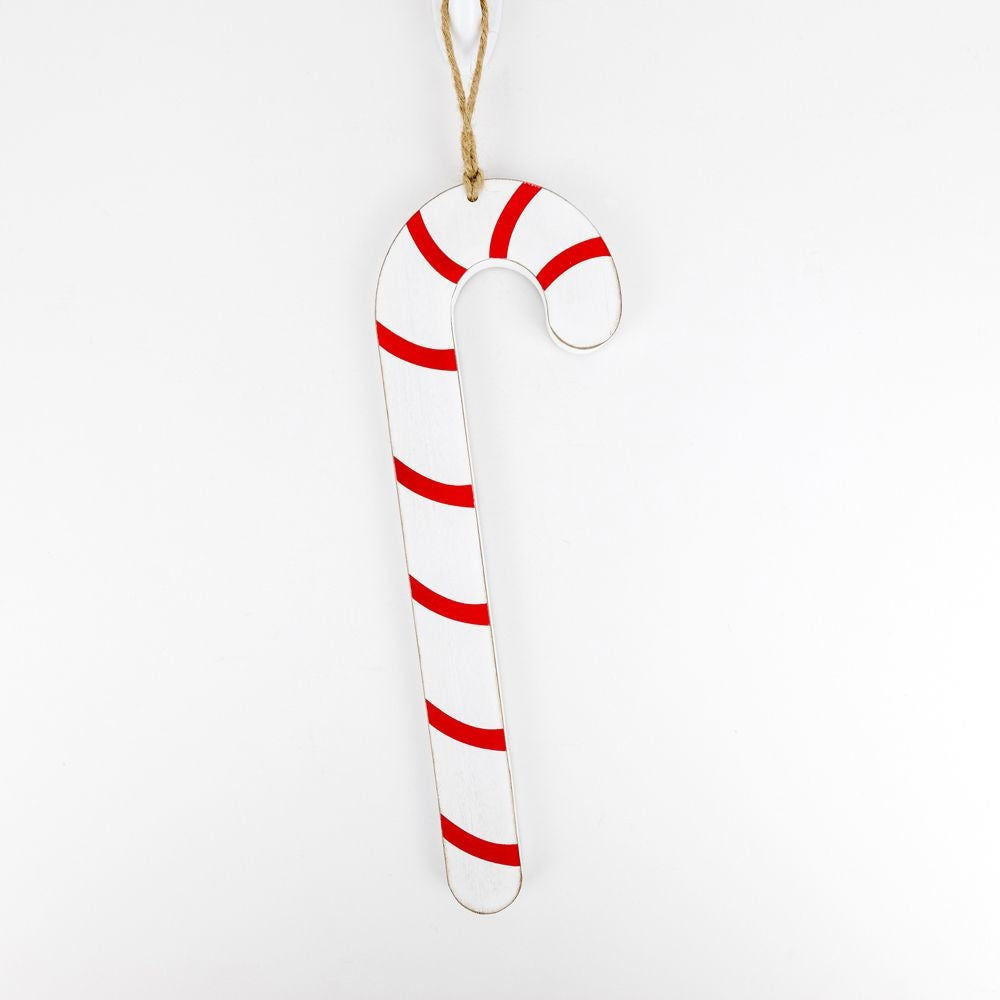 4" X 12" X .5" Double Sided Wood Ornament (Candy Cane) White/Red