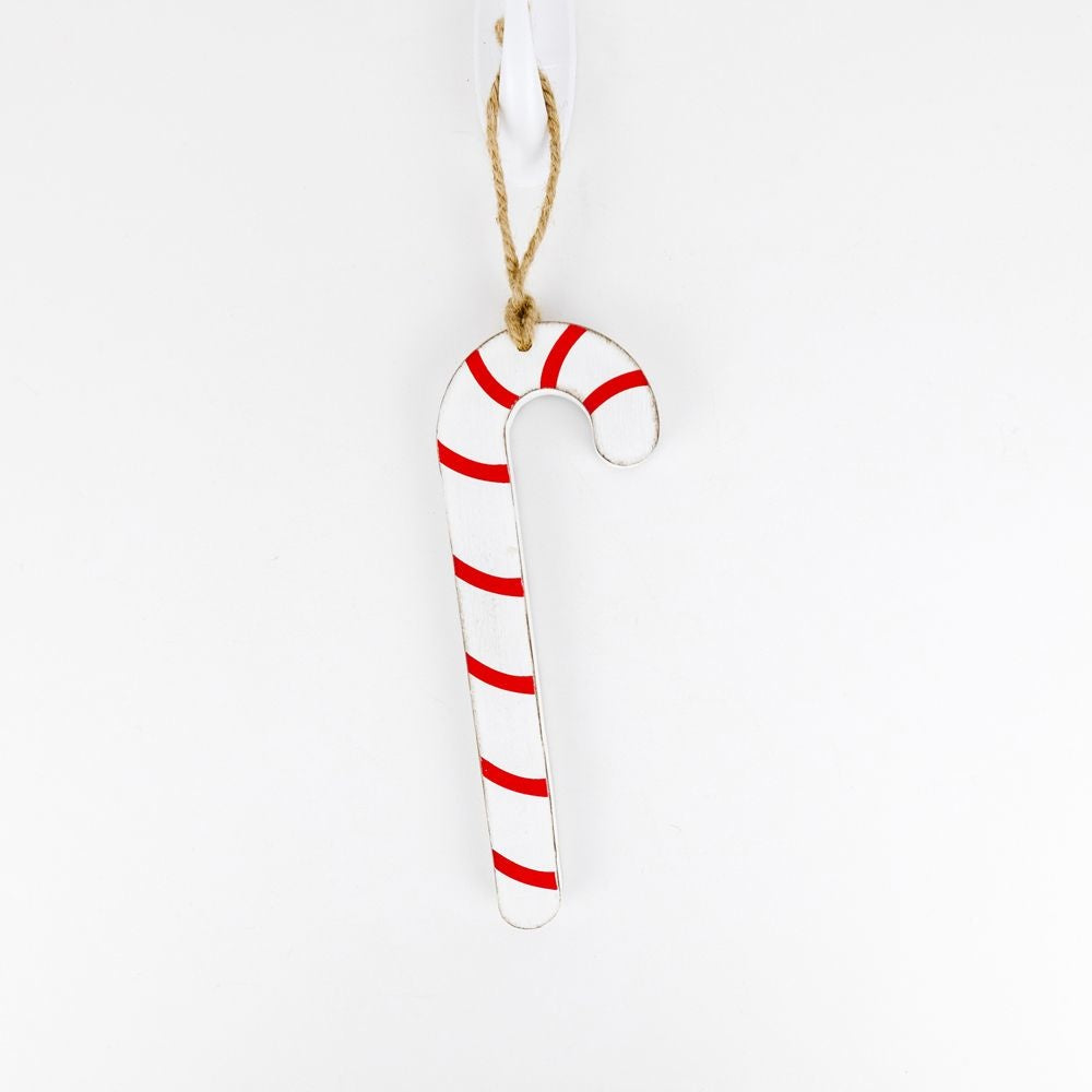 2.5" X 7" X .5" Double Sided Wood Ornament (Candy Cane) White/Red