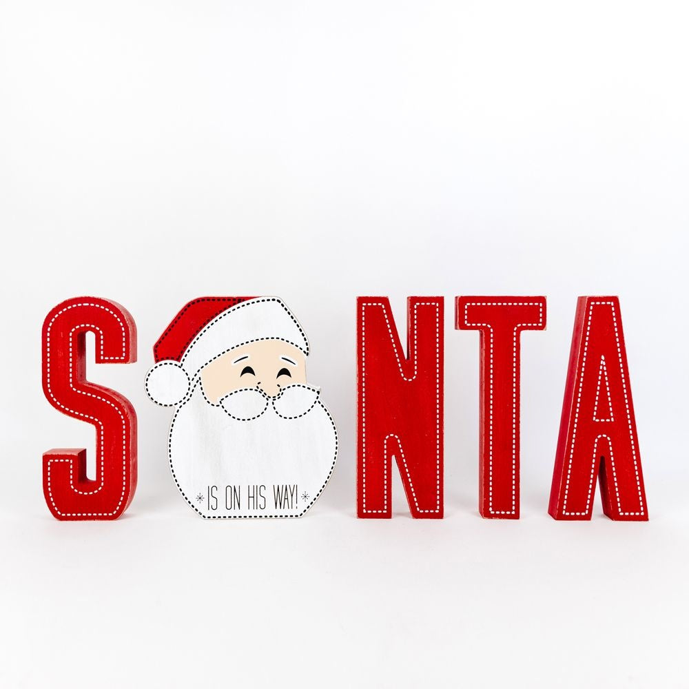 22" X 9" X 1.5" Chunky Wood Cutout (Santa) Red/White/Black