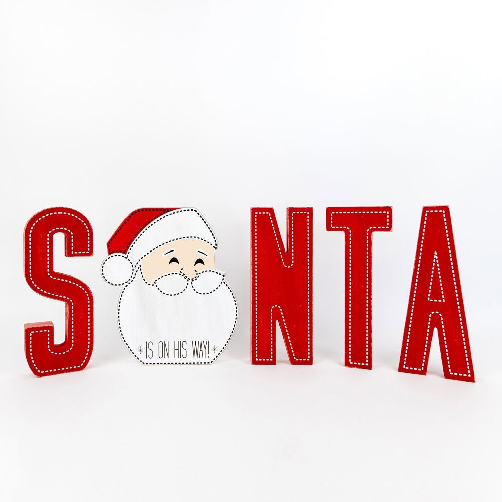 22" Chunky Wood Cutout - Santa | Red, White and Black | Merry & Bright