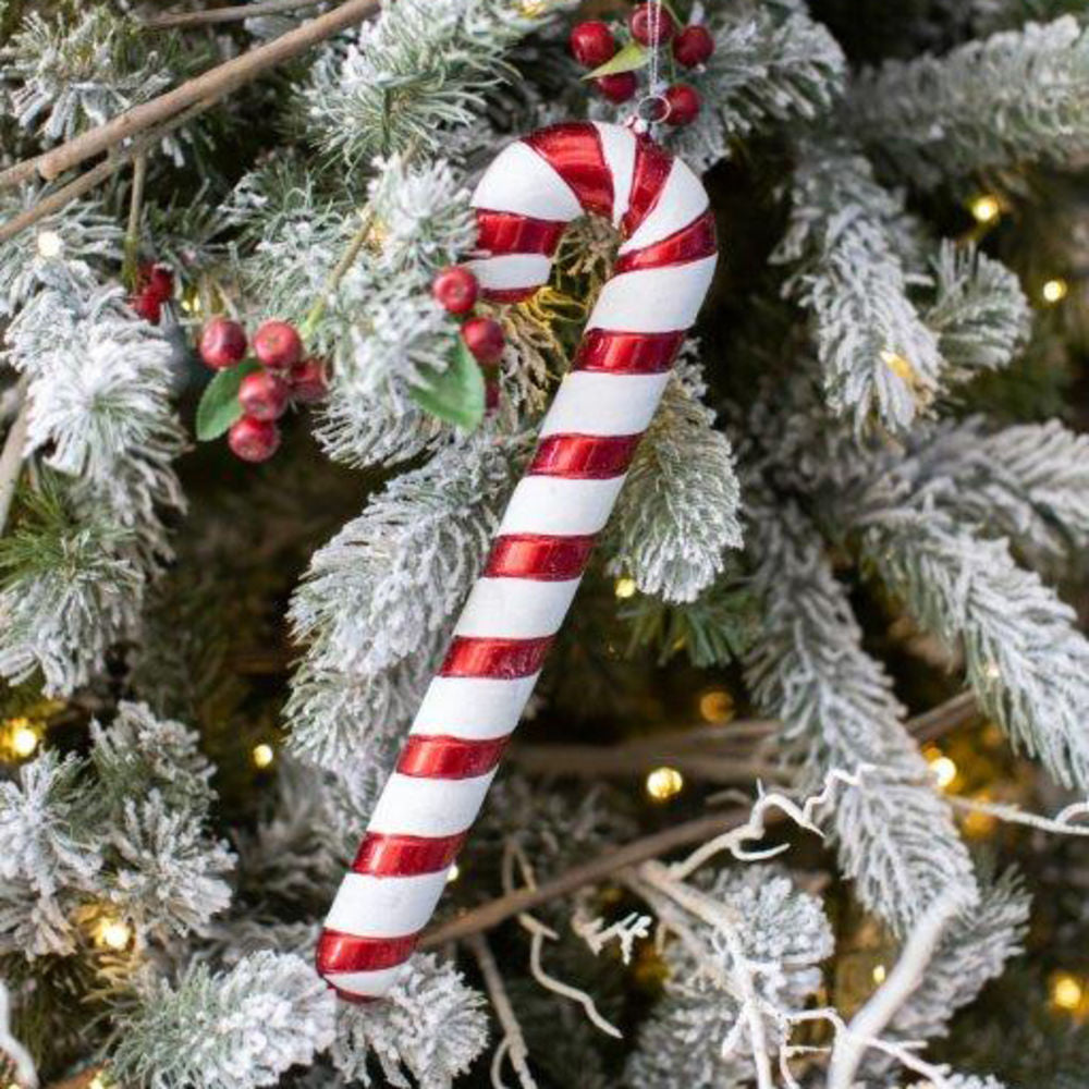 12" Acrylic Candy Cane Ornament - Holiday | Red and White