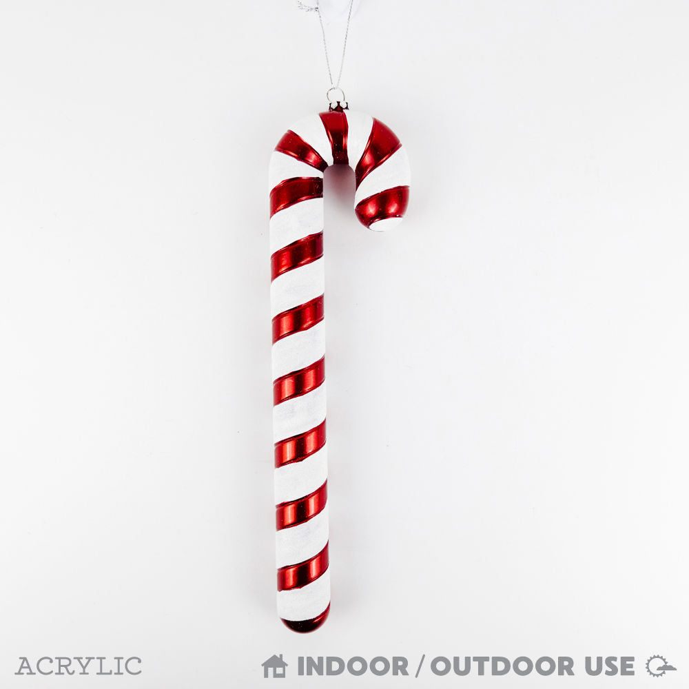12" Acrylic Candy Cane Ornament - Holiday | Red and White