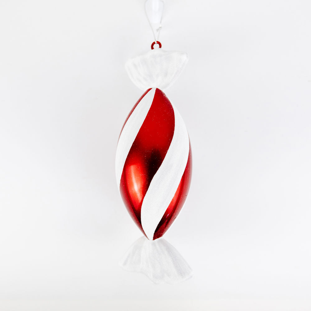 12" X 4" Acrylic Candy Cane Ornament, White/Red