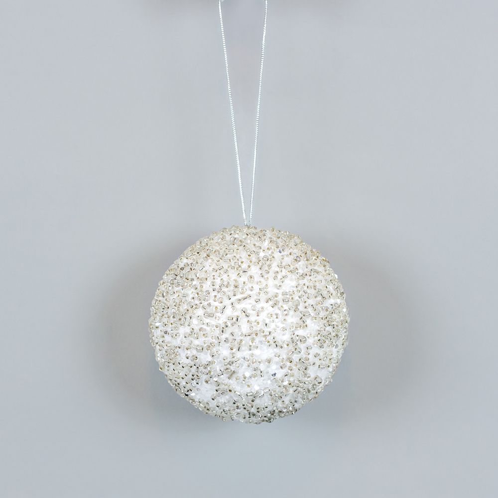 4" Jewel Ball Ornament - White