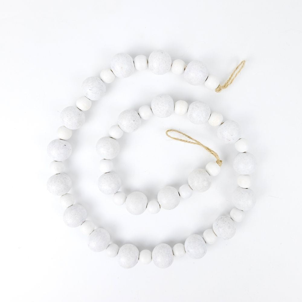 32" X 1" Bamboo Wood Bead Garland Varied, White