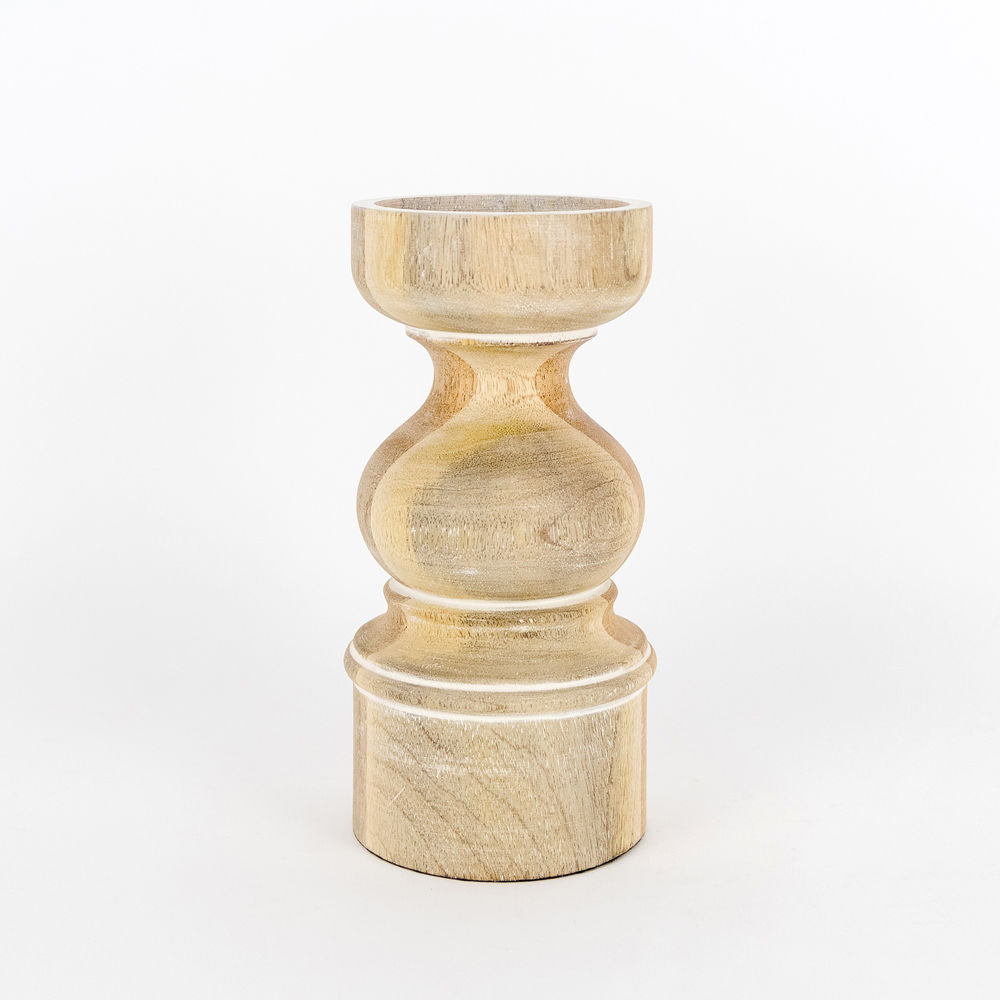 8" Mango Wood Candle Holder - Natural and White