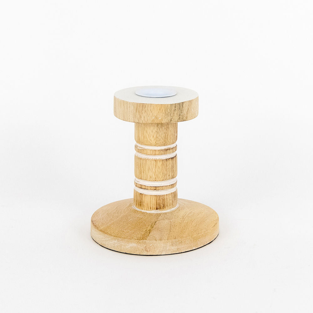Small natural and white mango wood candle holder
