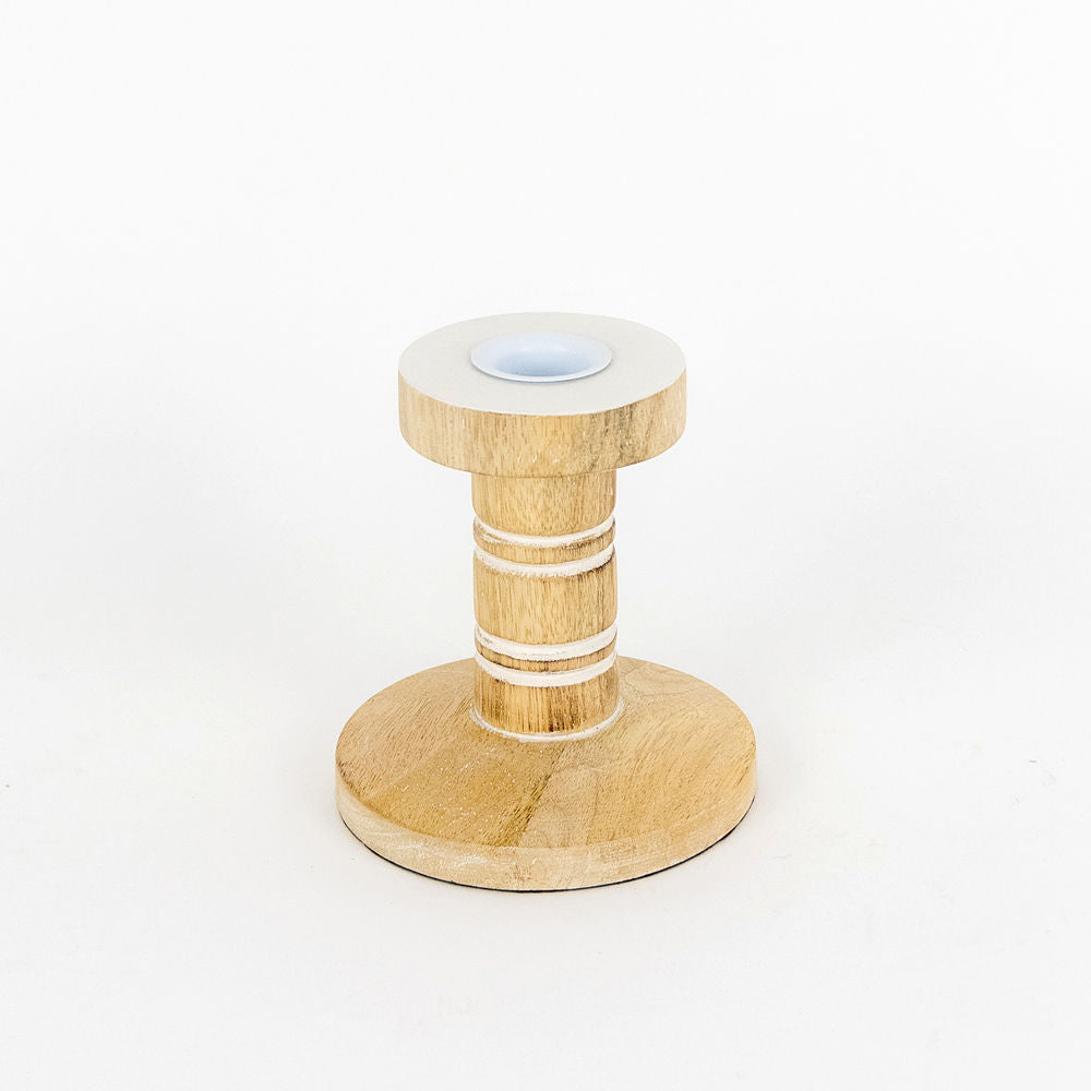 Small natural and white mango wood candle holder