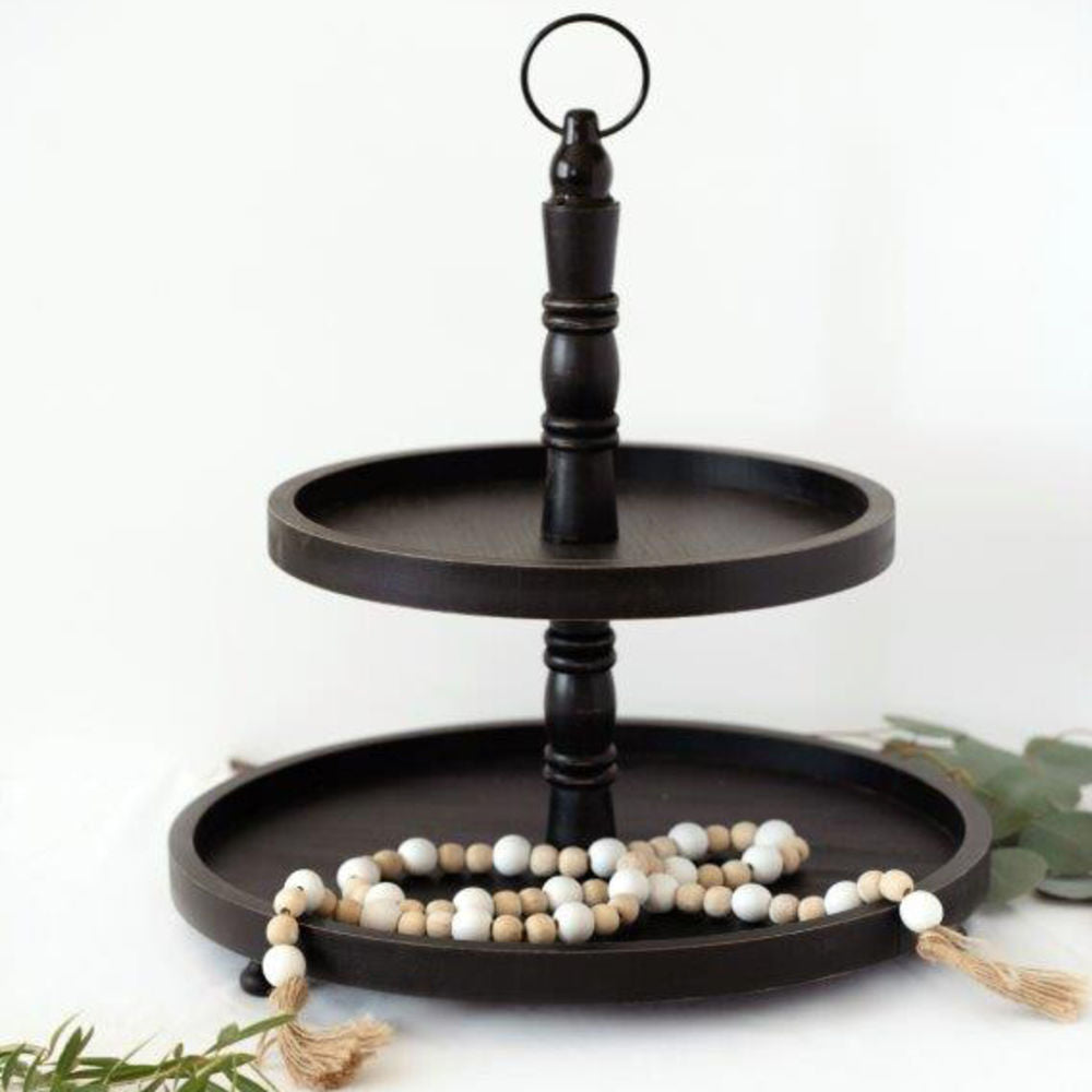 16" x 18" Two-Tiered Wood Tray - Black