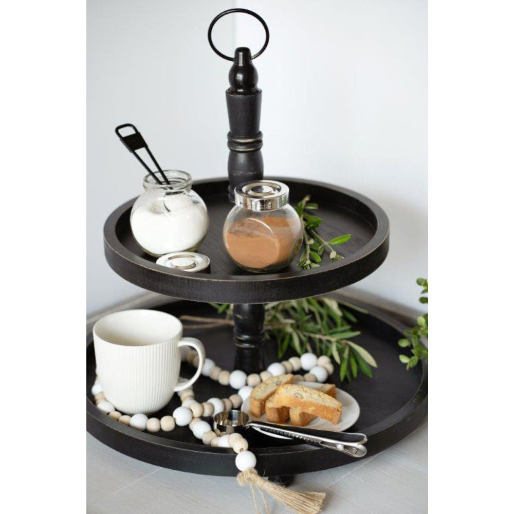 16" x 18" Two-Tiered Wood Tray - Black