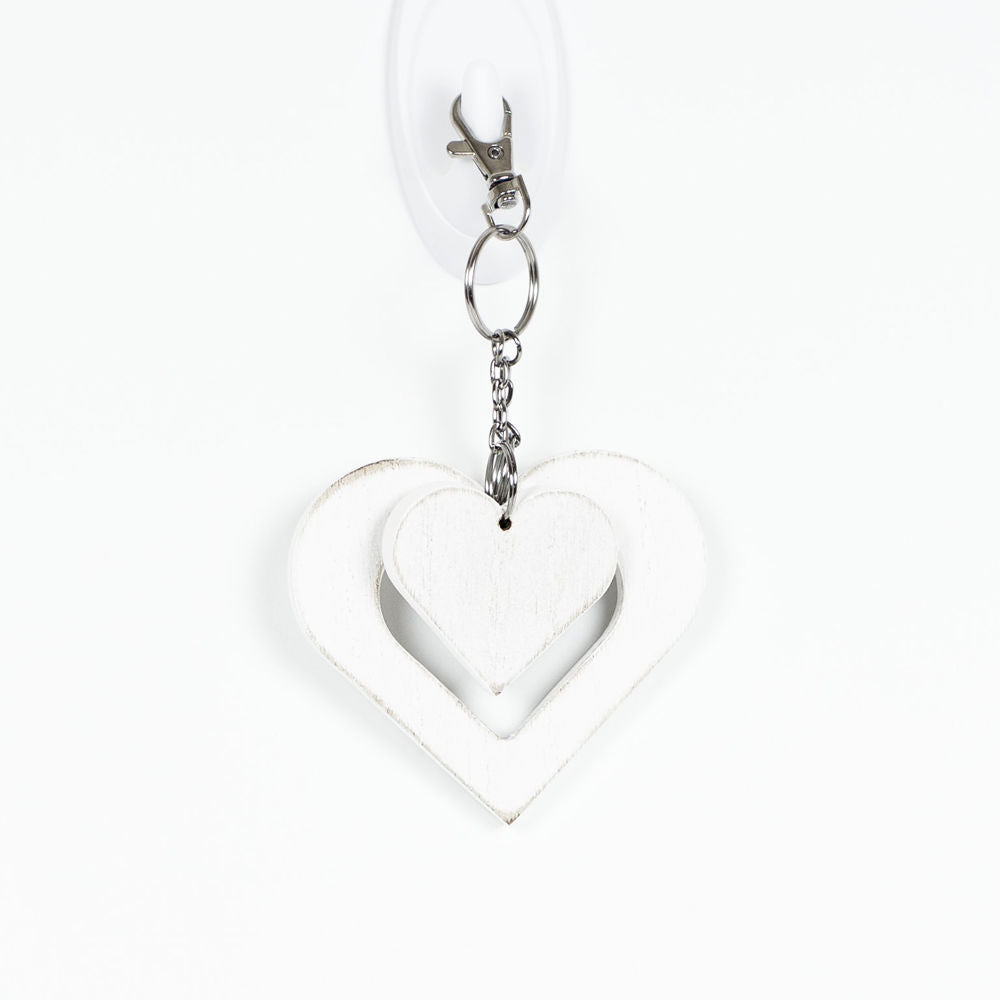 3" Wood Heart Keychain - White