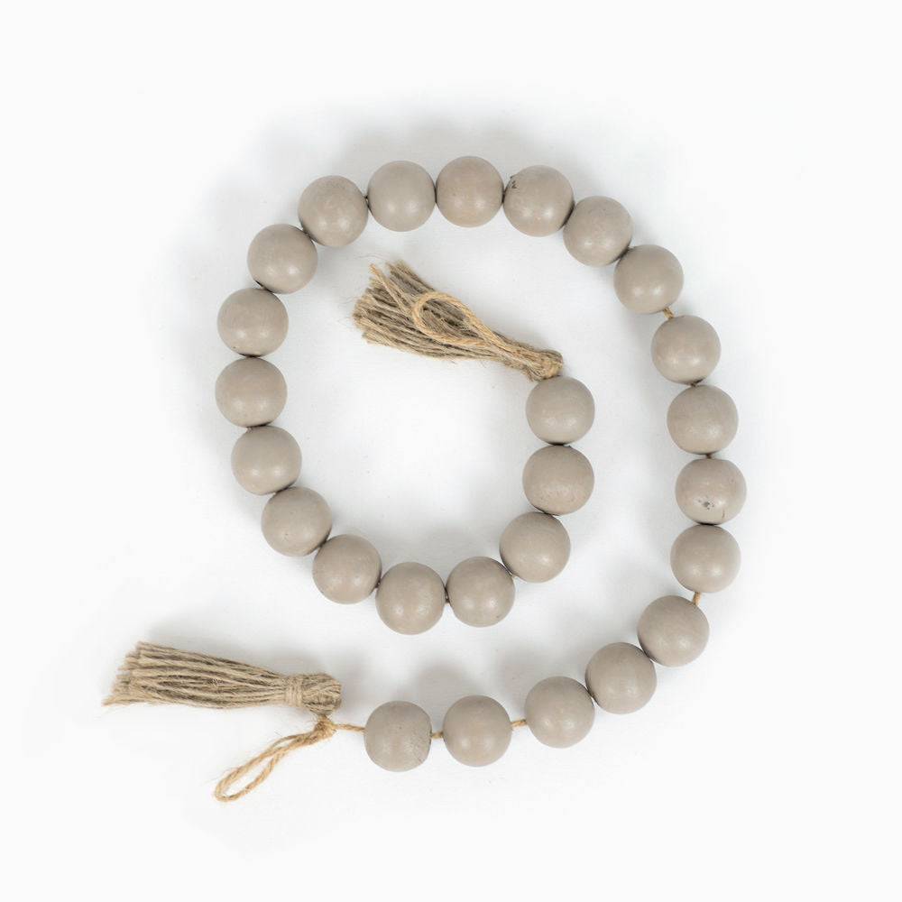 24" X 1" X 1" Wood Bead Garland With Tassels, Grey