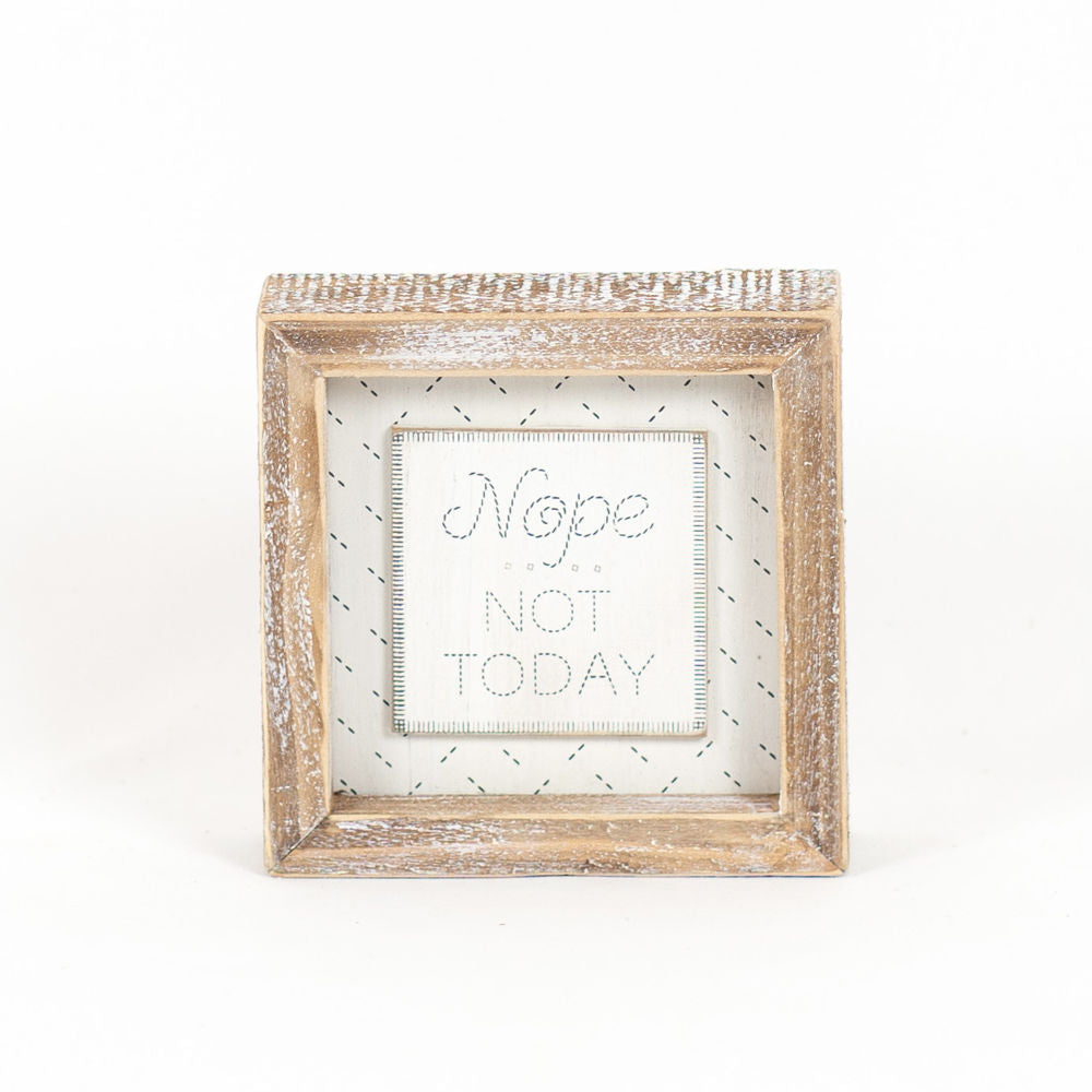 5" Reversible Wood Frame Sign - Mild/Nope | White and Gray | Cozy Cottage Collection