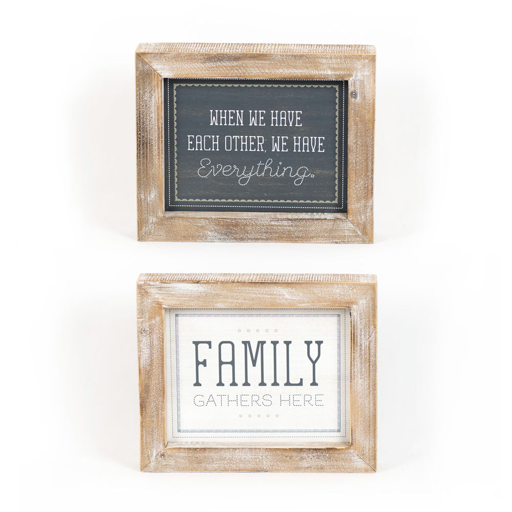 12" X 10" X 2" Reversible Wood Framed Sign (Family/Each) White/Gray/Blue
