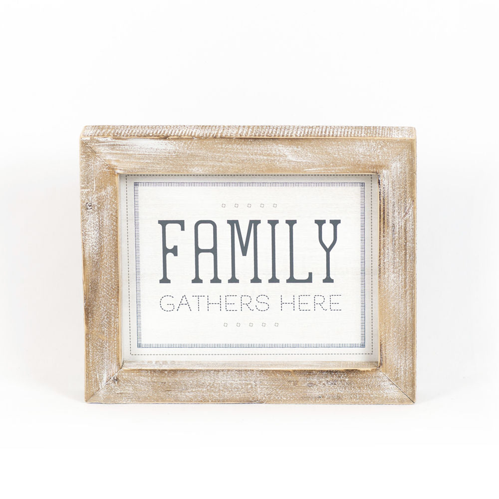 12" x 10" Reversible Wood Framed Sign - Family | White and Grey