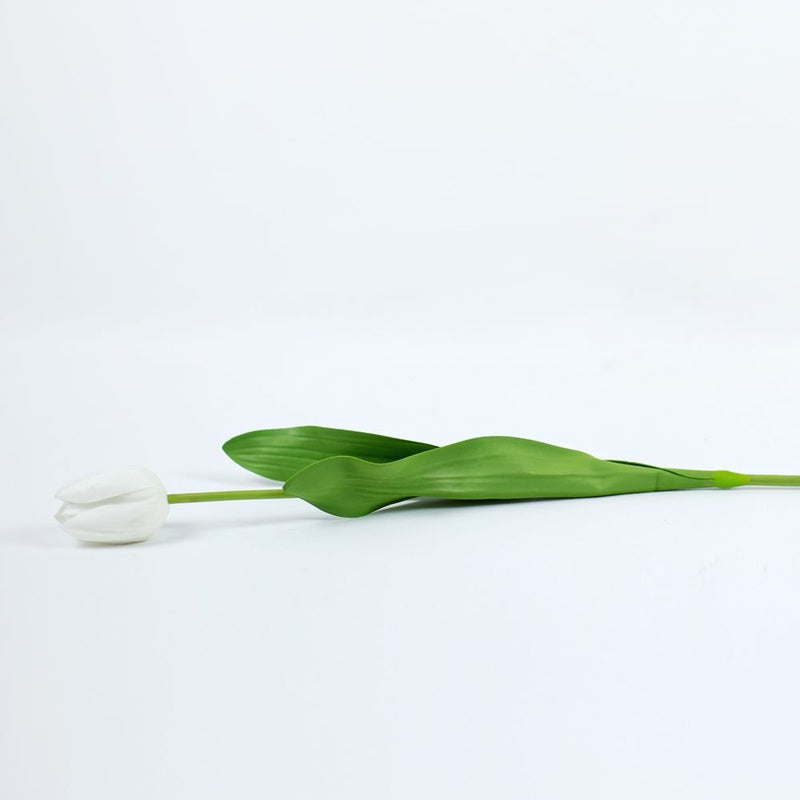 26" Faux Single Stem Tulip, Green/White