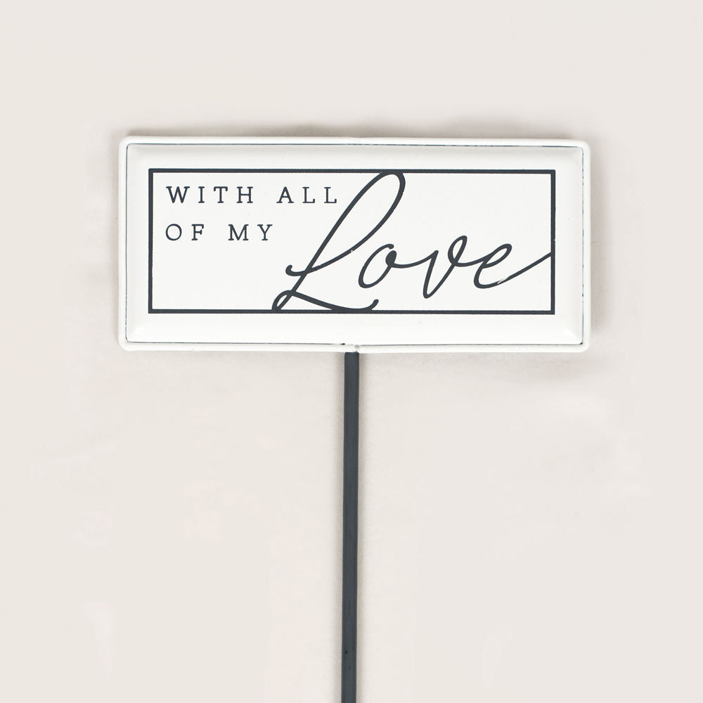 5.25" X 2.25" X .5" Metal Enamel Pick (With All Of My Love) White/Gray