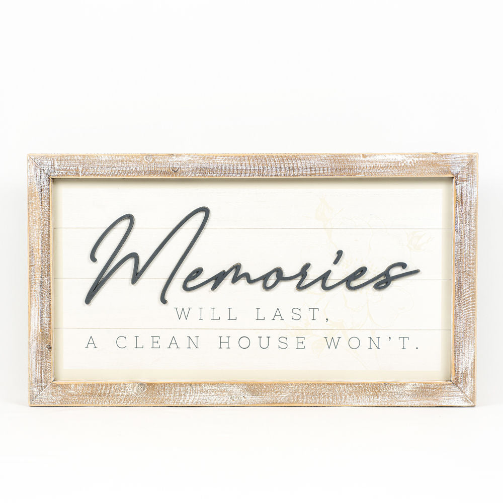 25" x 14" Reversible Wood Frame Sign - Lived In/Memories | White, Gray and Tan