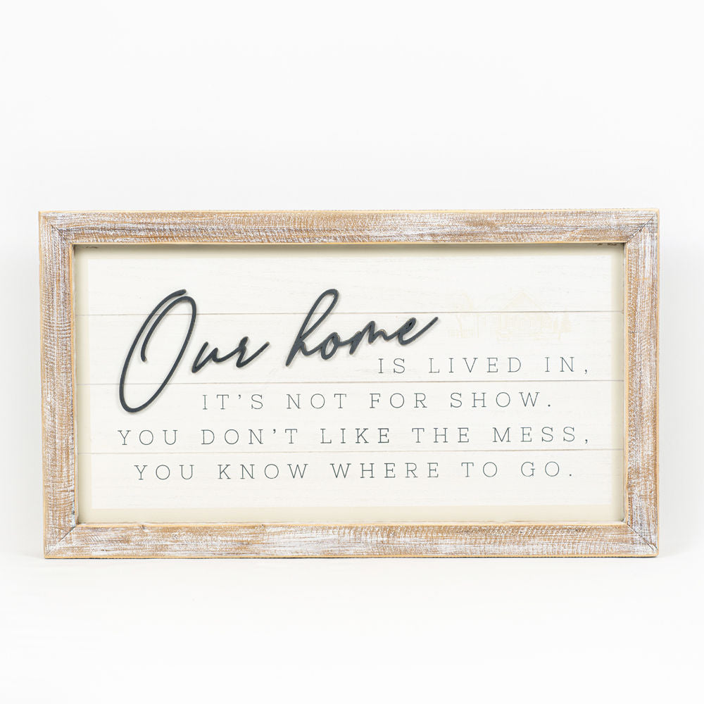 25" x 14" Reversible Wood Frame Sign - Lived In/Memories | White, Gray and Tan