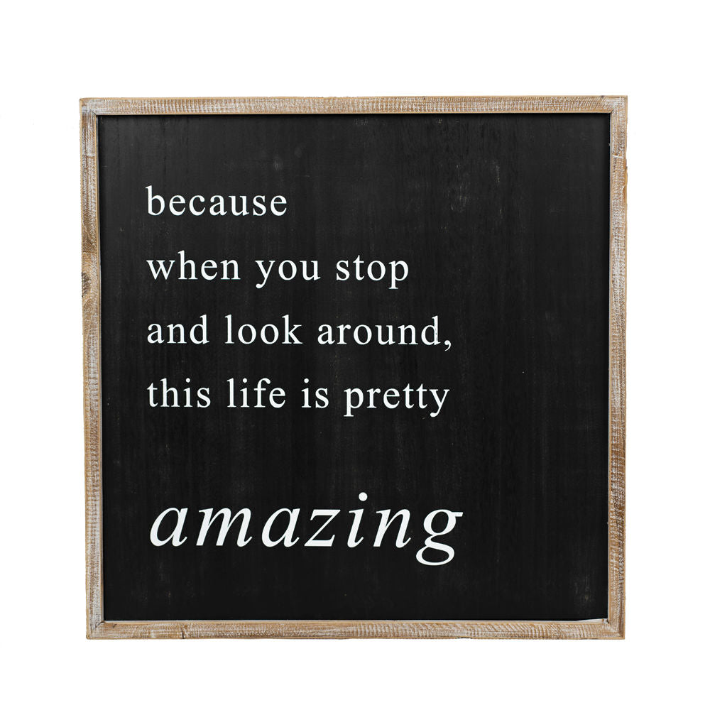 24" Reversible Wood Framed Sign - Life/Amazing | Black and White