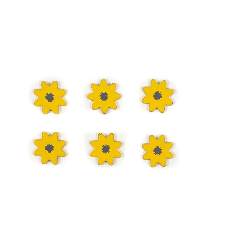 1.75" X 1.75" X .25" Wood Shapes Set of Six (Daisy) Yellow/Gray