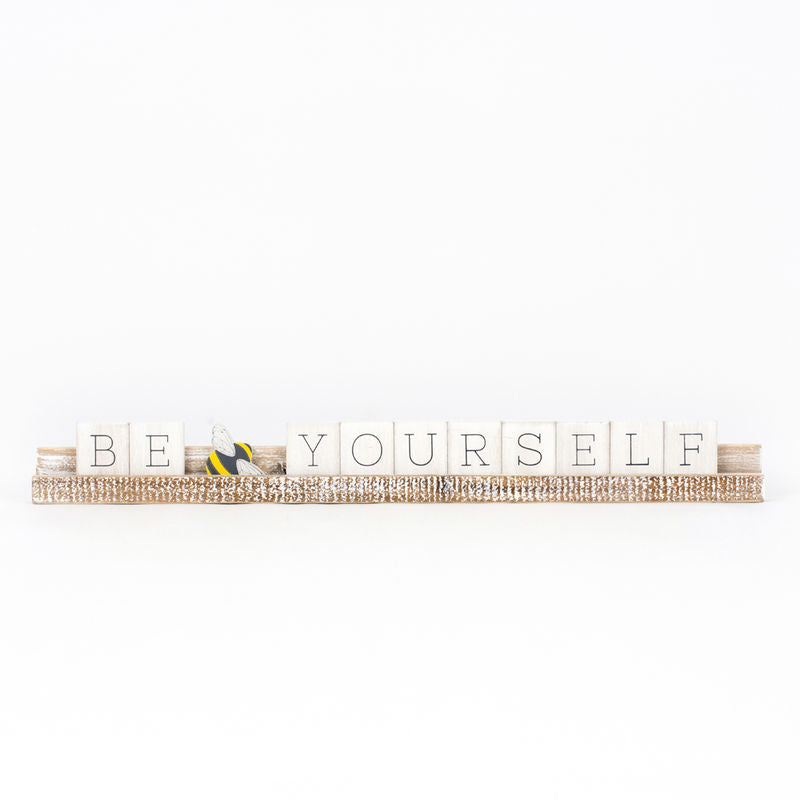 20" X 2" X 1" Wood Ledgie Lit (Be Yourself) White/Gray/Yellow