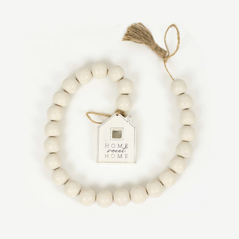 25.5" X 3" X 1" Wood Bead Garland (Home Sweet Home) Tan/White/Gray