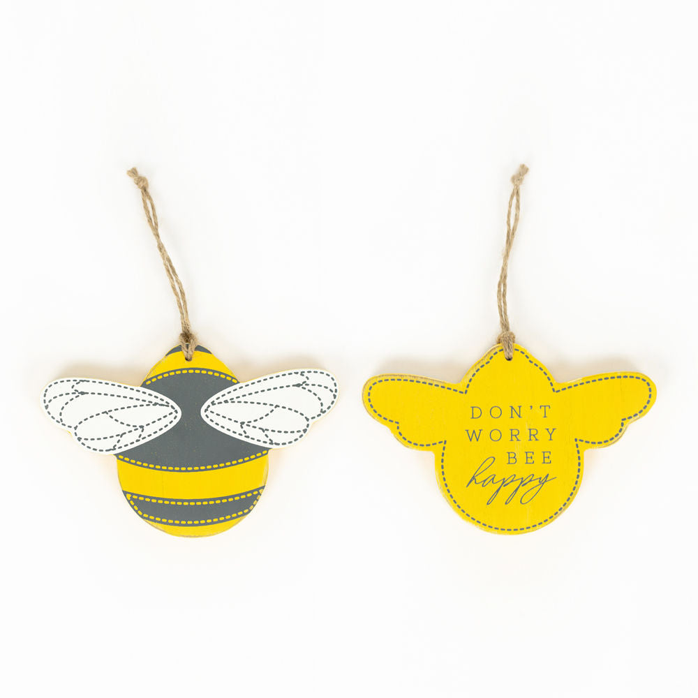 5" Reversible Wood Tag - Bee | Yellow, White and Grey