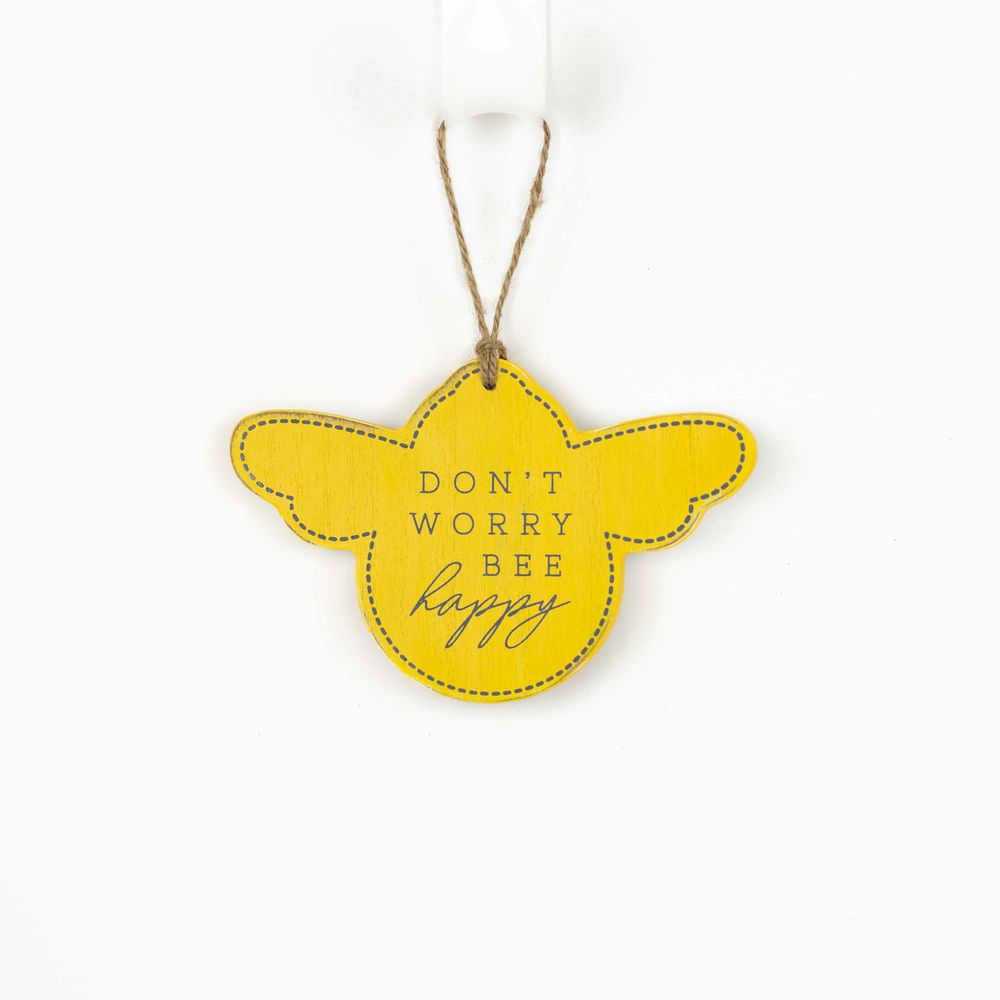 5" Reversible Wood Tag - Bee | Yellow, White and Grey