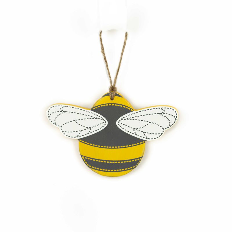 5" X 3.5" X .25" Reversible Wood Tag (Bee) Yellow/Gray/White