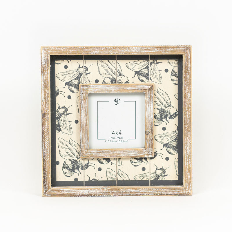 10" X 10" X 1.5" Wood Photo Frame (Bees) Gray/Tan (4X4)