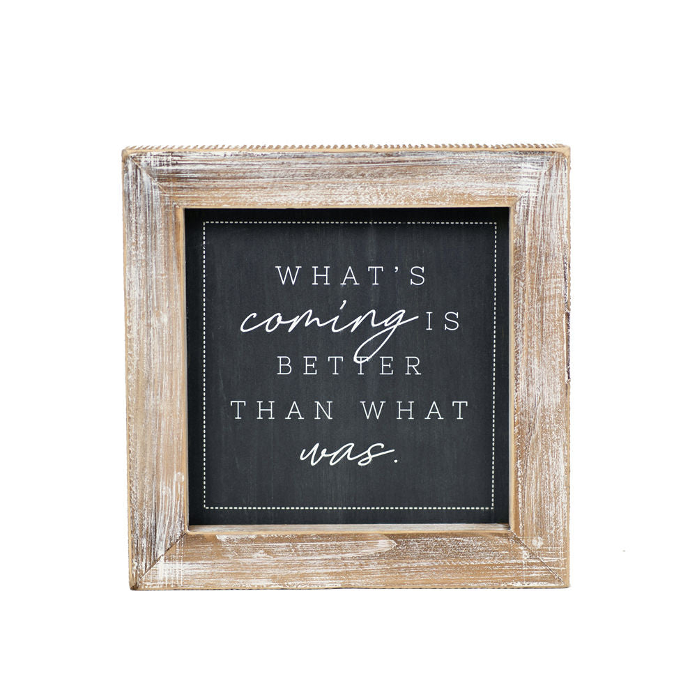 10" Reversible Wood Frame Sign - Coming/Joy | White and Gray