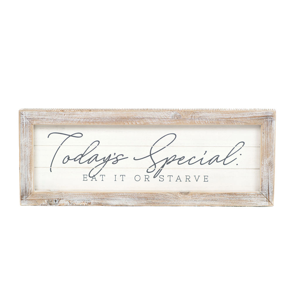 24" x 9" Reversible Wood Frame Sign - Rise/Shine and Today's Special | White and Grey