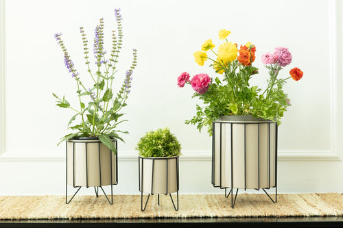 10x12x10 Iron Flower Pots with Stand (Set of 3) - Tan and Black
