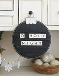 17" Round Wood Ornament Letterboard - Black and White