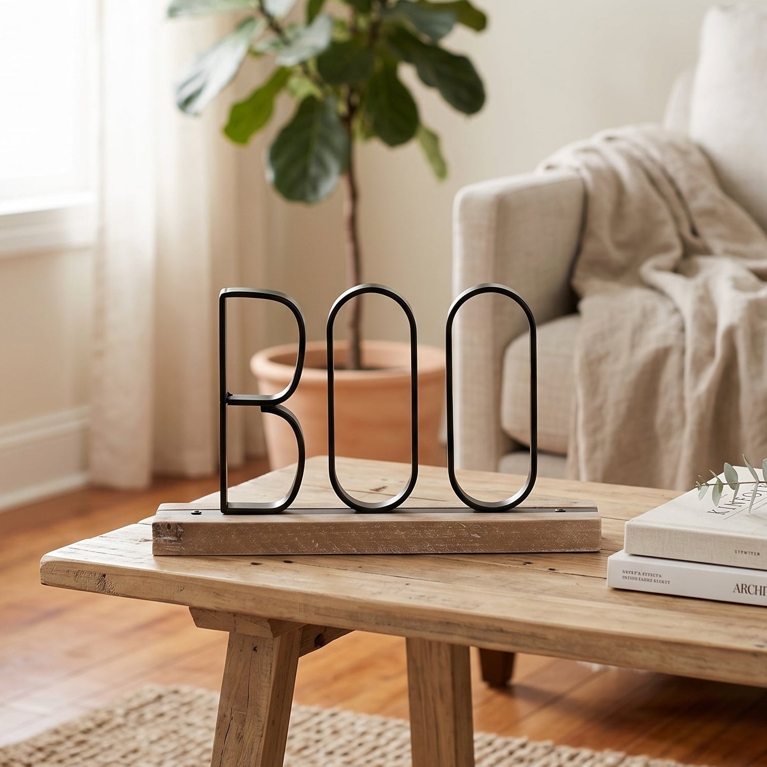 8" x 5" Wood Table Sitter - Boo | Natural and Black