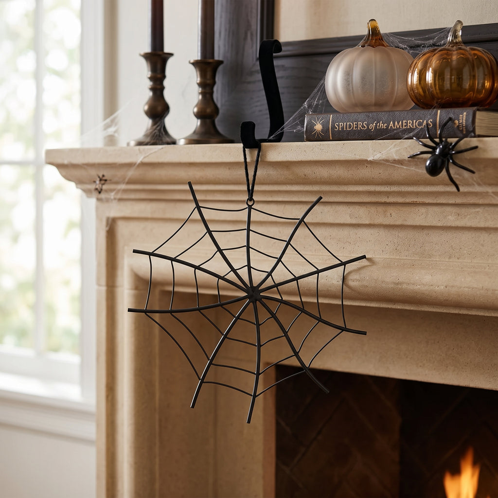 8" Metal Ornament - Spider Web | Black