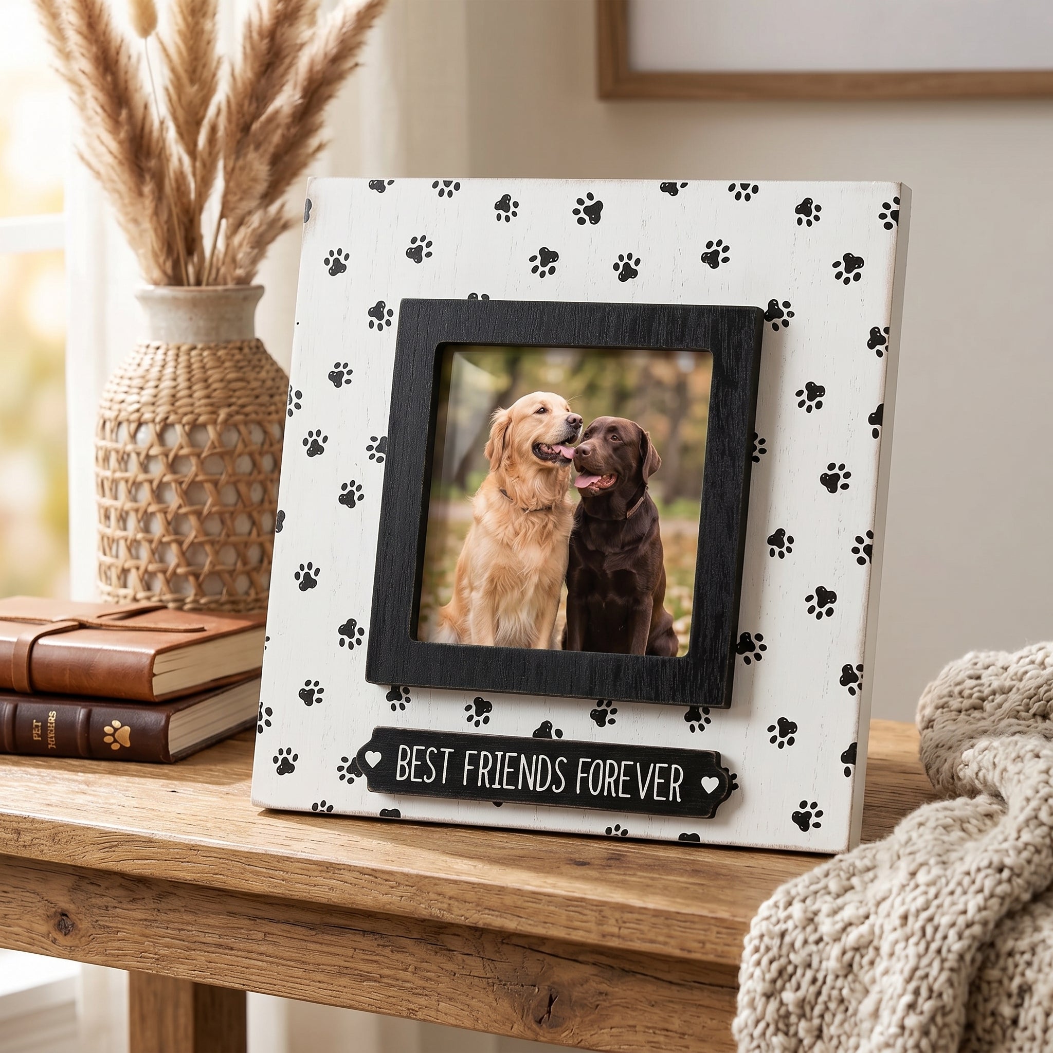 8" x 8" Wood Photo Frame - Best Friends Forever | Fur Babies Collection | Holds 4x4 Photo